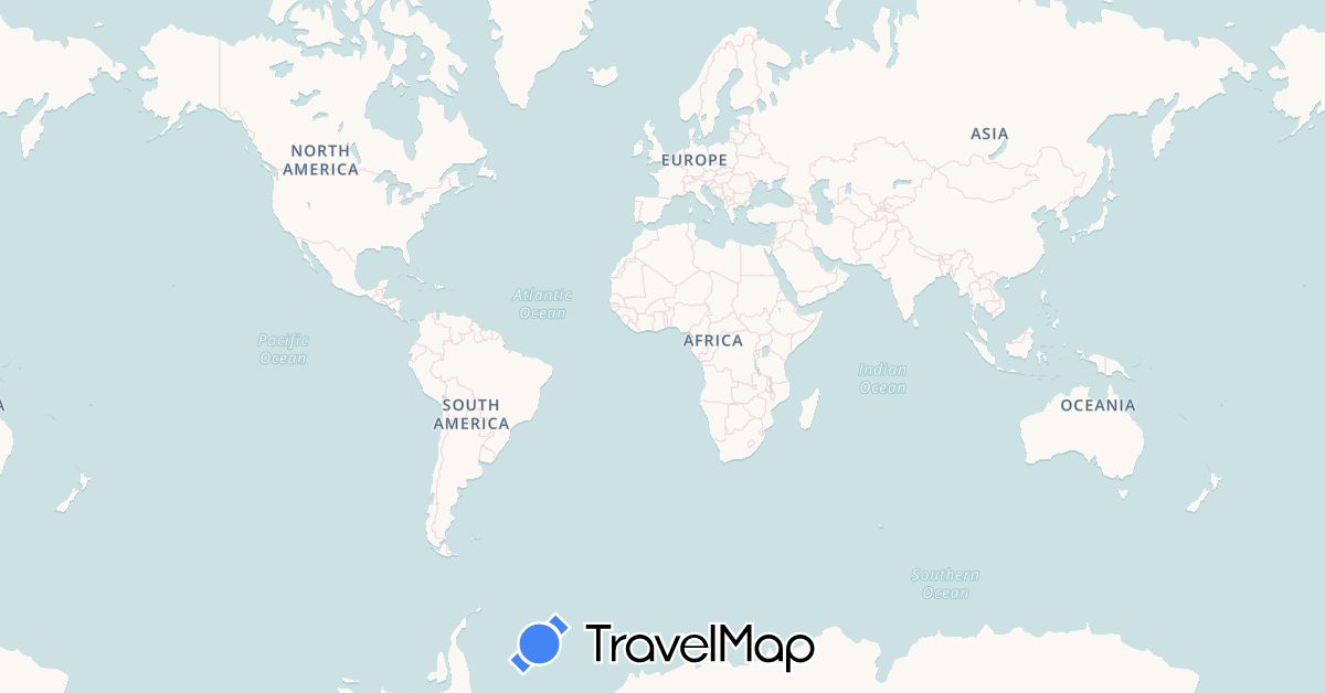 TravelMap itinerary: driving, bus, plane in Bolivia, Brazil, Colombia, France, Peru, Venezuela, South Africa (Africa, Europe, South America)